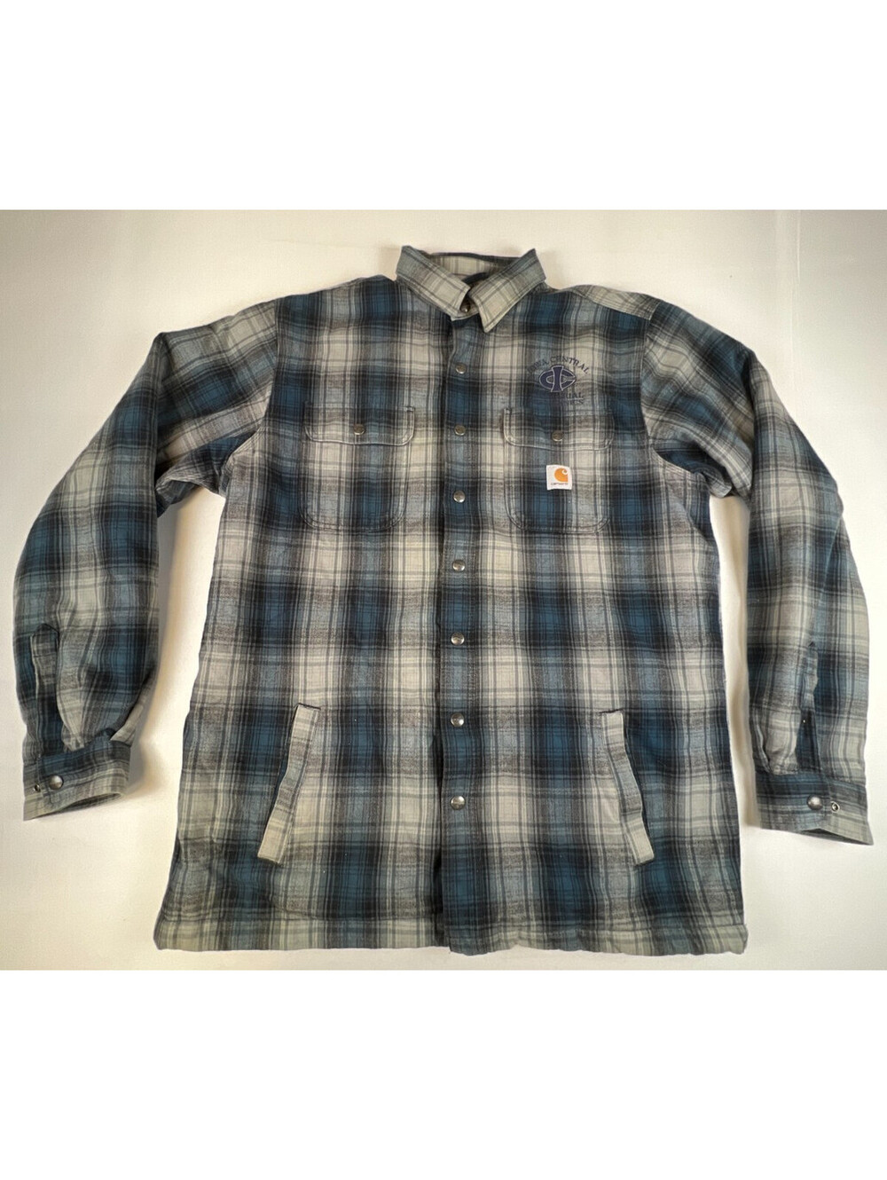 Carhartt Men XL Tall Blue Plaid Sherpa Lined Flannel Shirt Jacket Workwear
